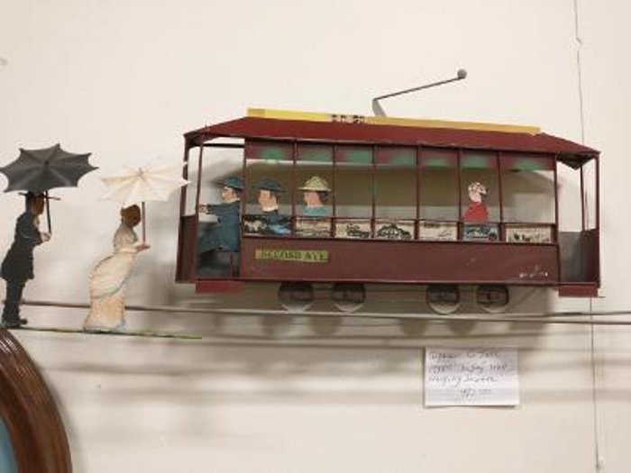Signed C. Jere Large Train/Trolley Wall Hanging Sculpture