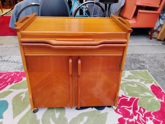 Teak Bar Cart Rolling Server