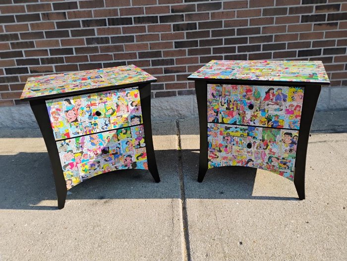 Unique Pair " Comic Book" Nighstands End Tables