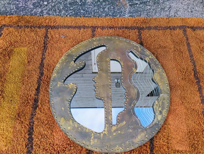 Brutalist Metal Wall Hanging Mirror