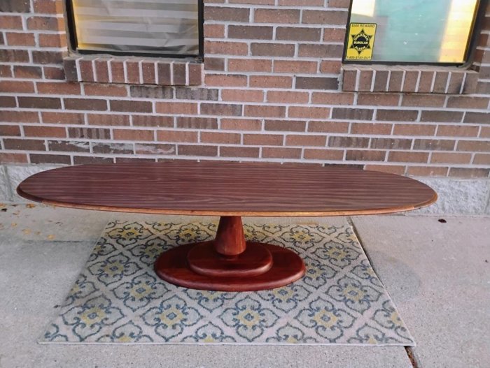 MCM Teak and Laminate Surfboard Pedestal Coffee Table