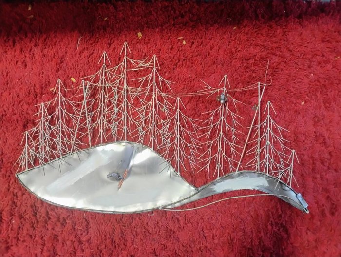 Vintage Skiing Sculpture Wall Hanging