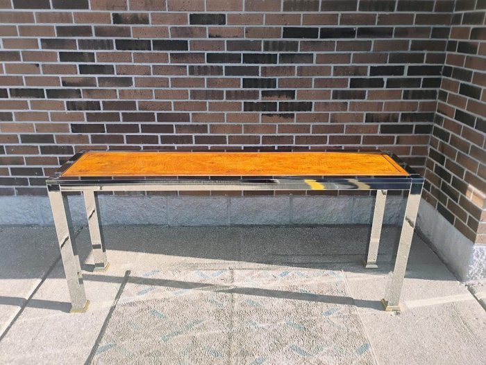 MCM Chrome and Burlwood Console Sofa Table