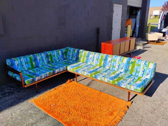 Two Piece Daybed Sofa Jack Lerner Larsen Style Fabric Geometric