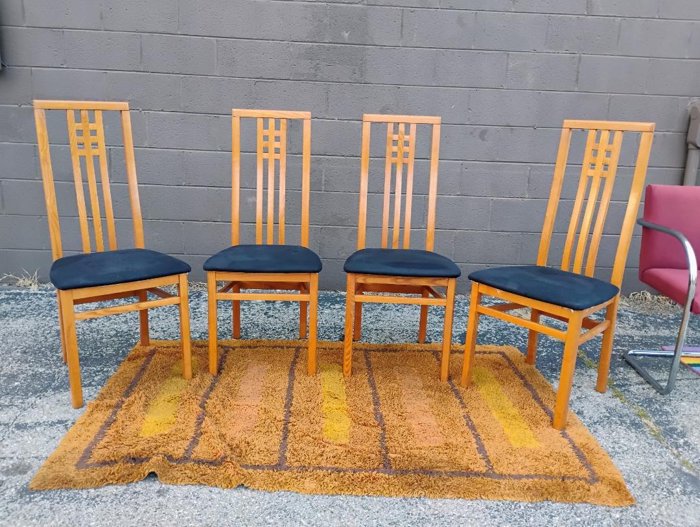 Set of 4 Teak Italian IMS SRL Highback Dining Chairs